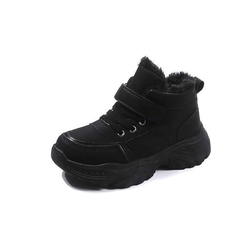 Childrens Chunky Sole Slip On Short Boots Kids Girls Boys Fuzzy Lined Warm Booties Toddler Winter Cozy Outdoor Shoes4