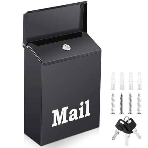 Image of MorningRo 10 x 7 x 3 Inch Small Dark Gray Wall Mount Mailbox with Lock Key for Outside Apartment Porch Rust Proof Security Key Drop Box for Letters Newspapers Cards