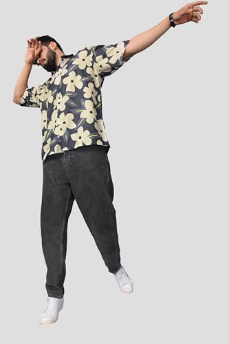 Image of BROWN CULTURE Relaxed Fit Casual Shirt for Men | Premium Cotton Blend Loose Fit Oversized Shirts | Half Sleeve Graphic Printed Fashion Shirts | Modern Everyday Streetwear Stylish Top for Men