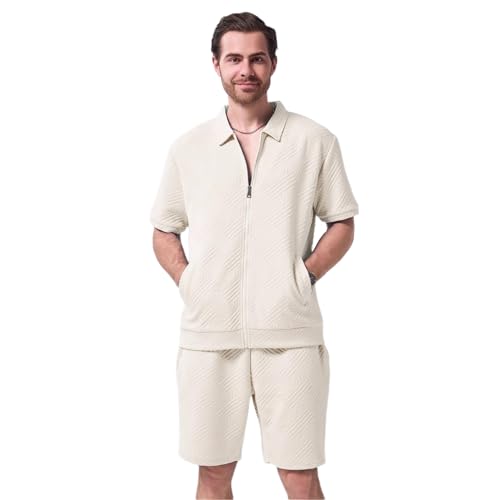 Chaqueta shorts viaje verano conjunto casual hombre manga corta cremallera