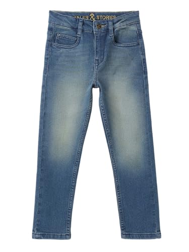Image of Tales & Stories Boys Slim Fit Denim Jeans | 5-Pocket Stylish Mid-Rise Pants| Durable Cotton Denim Lycra with Button Closure | Casual Wear
