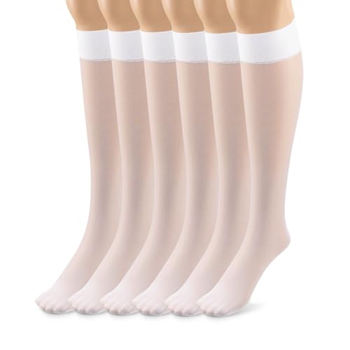 Silky Toes Sheer Knee High Stockings for Women, 6 Pairs Nylon Trouser Socks