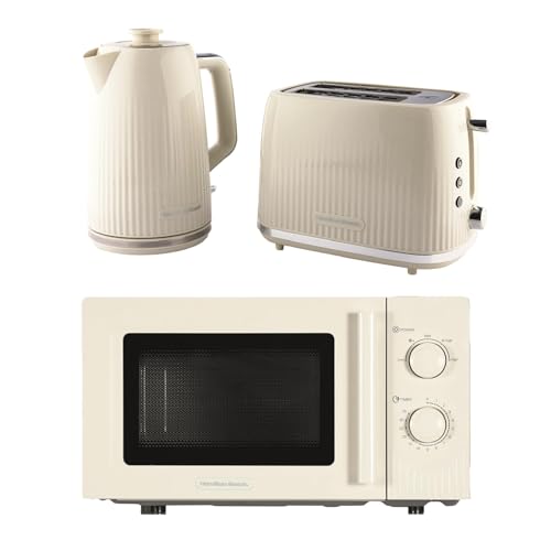 Hamilton Beach Kettle Toaster Microwave Set Miami Kettle 1.7L Toaster 2 Slice Kettle & Toaster Set Microwave Oven 20L Manual Controls 800W Kitchen Set Sand - HBMIAKSS