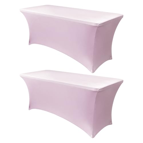 Image of Obstal 6ft Stretch Spandex Table Cover for Standard Folding Tables - Universal Rectangular Fitted Tablecloth Protector for Wedding, Banquet and Party, 72L x 30W x 30H Inches, Light Pink, 2pc