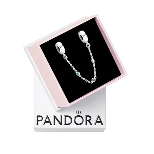 Pandora Moments Cadena de seguridad de plata de ley con cristal azul estelar y azul claraboya