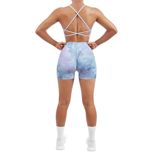 Image of SUUKSESS Women Seamless Workout Sets Strappy Sports Bra High Waist Booty Shorts Outfits