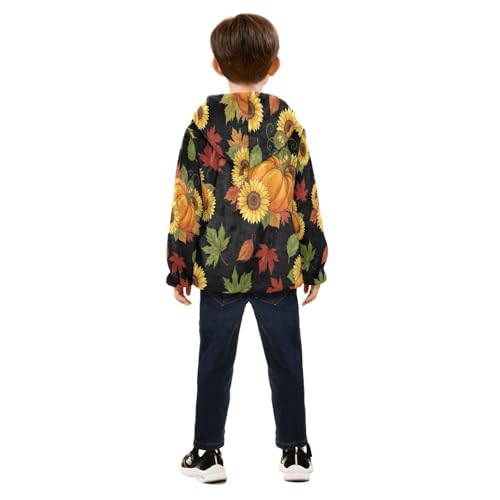 Autumn Pumpkin Sunflower Leaf Toddler Fleece Jacket Girl Boys Hooded Fleece Jacket Coat Warm Outwear Zip-up 3-10T4