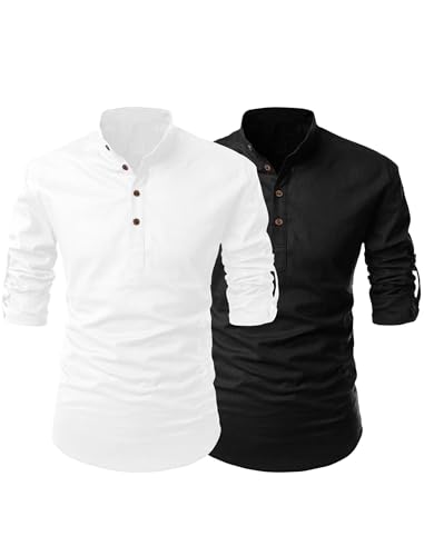 Image of FINIVO FASHION Combo of Men's Cotton Blend Solid Regular Fit Full Sleeve Straight Short Kurta Shirt, Casual and Formal Wear