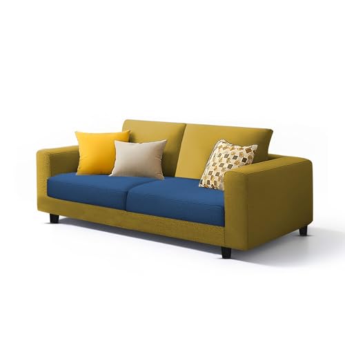 Image of Casaliving Minta 3+2 Seater Sofa Set for Living Room (Blue Yellow Colour Fabric) Premium Fabric Sofa