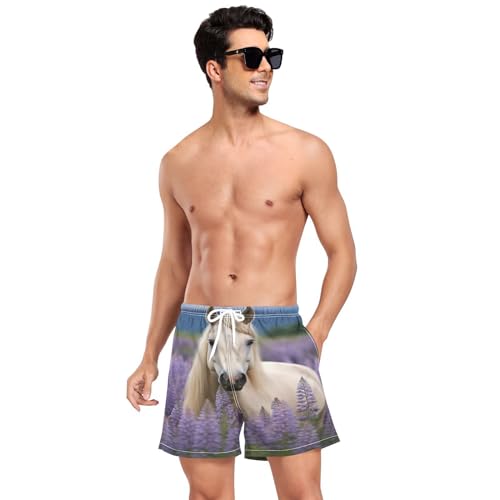 Beautiful Palomino Horse Mens Swim Trunks, Quick Dry Mens Boardshorts, 4.7 Inches Inseam Mens Bathing Suits（319）3