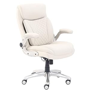 Amazon Basics Ergonomic Executive Office Desk Chair with Flip-up Armrests and Adjustable Height, Tilt and Lumbar Support, Cream Bonded Leather, 29.5″D x 28″W x 43″H (Previously AmazonCommercial brand)