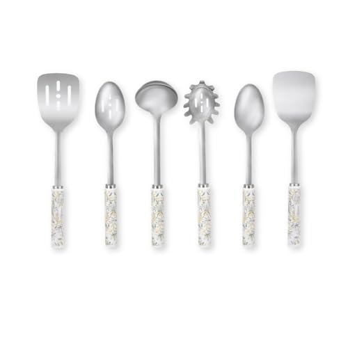 Laura Ashley 6-Pcs Kitchen Utensils Set - Dishwasher Safe, Soft Grip, Heat Resistant Ceramic Handle - Cooking Utensils Set Includes Spatulas for Cooking, Spoon, Slotted Spoon, Ladle, Spaghetti Server