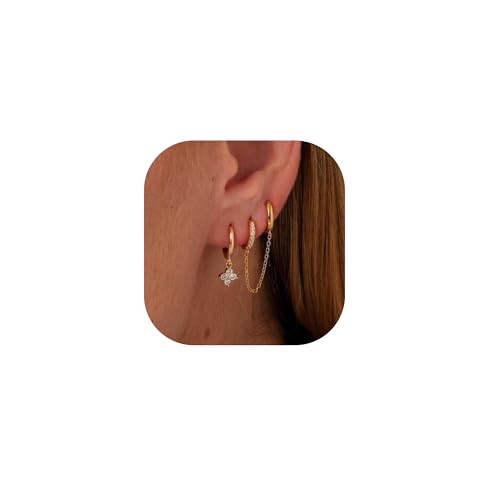 WAINIS Cartilage Stud Earrings Set for Women 14k Gold Tone Hypoallergenic Earring Small Multiple Piercing Hoop Earrings Jewelry