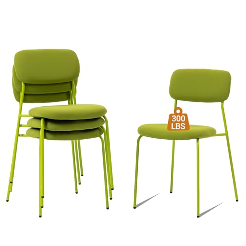 Image of Sidanli Stackable Waiting Room Chairs, Armless Dining Chairs Without Wheels Set of 4 with Comfotable Cushion for Reception Break Room Lobby, Green