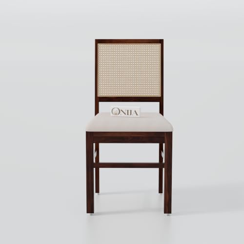 Image of ONIJA Solid Sheesham Wood 4 Seater Rattan Cane Dining Table Set with Cushioned Chairs for Dining Room | Living Room | Home & Office | Hotels Restaurant & Cafe (4 Seater, Walnut Finish)