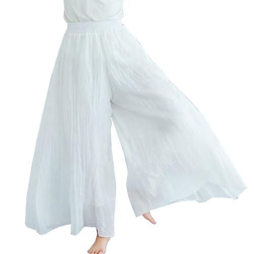Flowy Wide Leg Pants Linen Blend Elastic Waist Layered Palazzo Pants