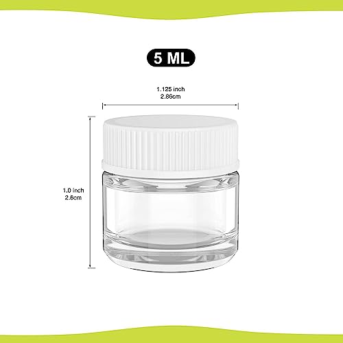 (200 Pack) 5Ml Thick Glass Jars With White Lids - Airtight Containers For Oil, Lip Balm, Cosmetic, Creams, Wax - Small Size Refillable Jars Great For Travel, Samples, Skincare & More #TOP2