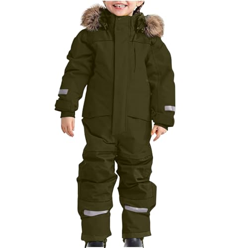 One Piece Snowsuits for Kids Boys Girls Ski Suit with Fur Hood Windproof Thick Winter Overalls Warm Thermal Snow Suit