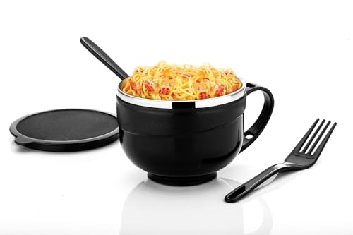 Image of AFFODYL - Stainless Steel Insulated Noodle & Soup Bowl with LID, Fork & Spoon | Leak Proof Bowl for Pasta,Soup,Rice,Maggie | Food Container