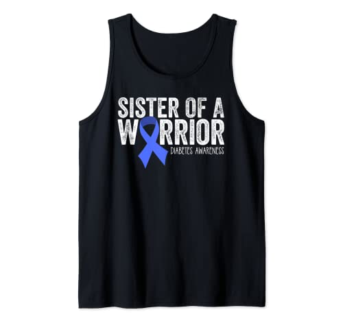 Sister of a Warrior T1D Diabetic Blue Ribbon Support Gift Tank Top