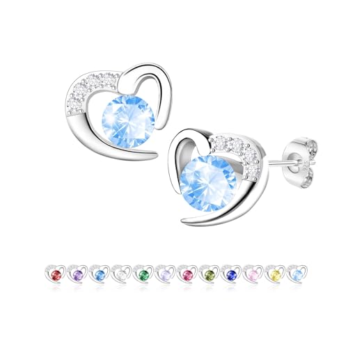 Agmore S925 Silver Birthstone Studs Earrings for Women, Dainty Crystal Zirconia Stud Earrings Heart Earring Jewellery for Friend Mum Girls Christmas Birthday (December)
