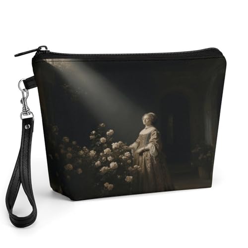 Bolsa de maquillaje de piel sintética con cremallera segura y asa portátil