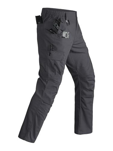 keihTrail Tactical Work Cargo Hiking Mens Pants-Ripstop Breathable Lightweight Water Resistant-EDC with 8 Pocket Dark Grey