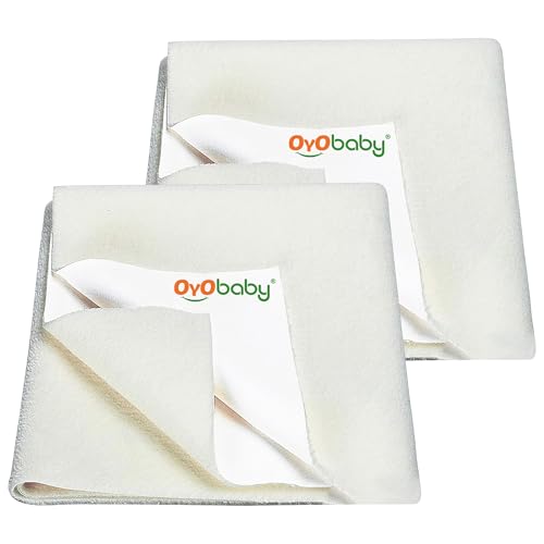 Image of OYO BABY Small Baby Dry Sheet | 70x50 cm (Pack of 2) Waterproof Mattress Protector | Soft, Reusable, Extra Absorbent & Quick Dry Bed Pad | Anti-Piling Fleece | Ideal for Newborn to 6 Months - Ivory