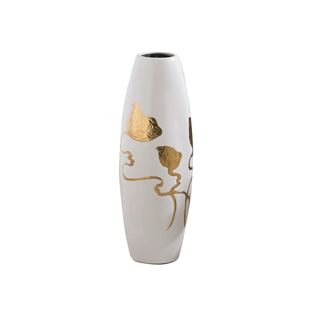 asdchZen Large White Vase Living Room Entrance Floor Vase Flower Arrangement Decoration Dry Vase Embossed Ceramic Vase Art Floor Decoration, Height 60Cm