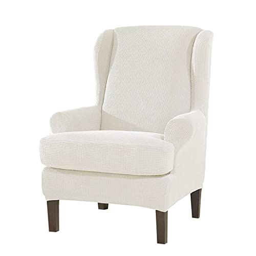 YUENA CARE 2pcs Wing Chair Slipcovers Stretchy Wingback Armchair Covers Jacquard Sofa Furniture Protector White One Size
