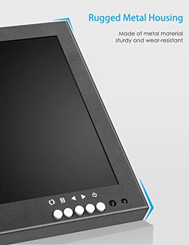 Image of 10.1 inch Security Monitor, 1280 x 800 HD Display, 16:10 IPS Metal Portable Mini CCTV Monitor, HDMI VGA BNC AV USB Ports, Built-in Speakers & Remote Control, for DVR, PC, Raspberry Pi