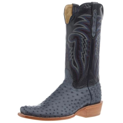 Men`s American Blue Jean Full Quill Ostrich 13In Navy Goat Top Boot