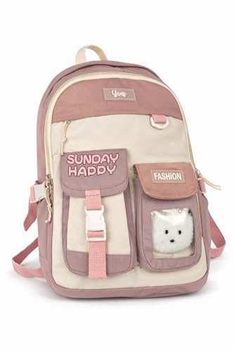 Mochila Escolar Infantil Cute Duo 17” com Ursinho na Frente Poliéster Resistente - Kawaii (Rosa)