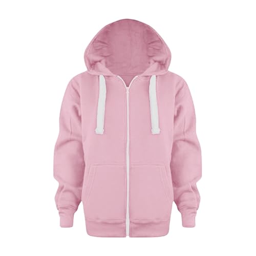 Boys Girls Solid Color Long Sleeve Zip Up Hoodie Sweatshirt Long Sleeve Jackets Top Coats for Teen Pink 7-8 Years 4Th of July Shirts Kids
