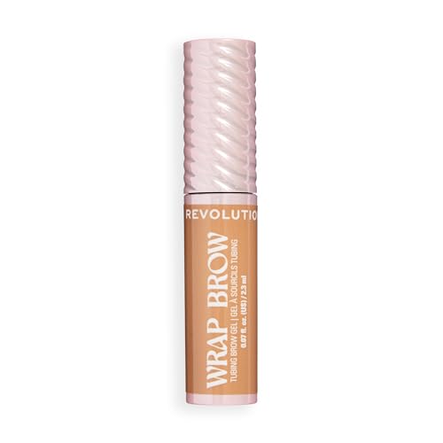 Image of Revolution, Wrap Brow Tubing Tinted Eyebrow Gel, Shapes, Sculpts & Tints for Fuller-Looking Eyebrows, with Vitamin B5, Vegan & Cruelty-Free, Cool Medium Brown, 0.07 fl oz