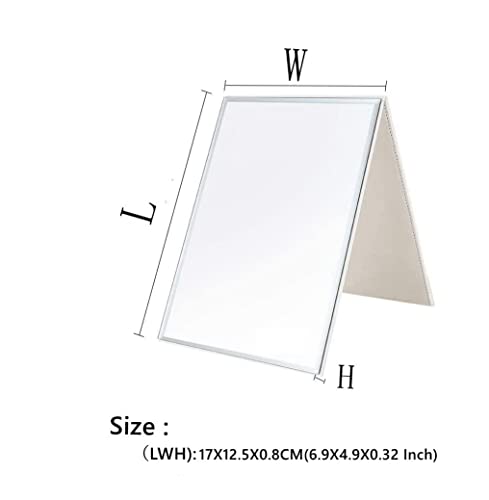 Image of Portable Folding HD Makeup Mirror, Frameless Slim PU Leather Desktop Mirror with Adjustable Stand for Personal Use, Travel, Desktop (Set of 1, White)