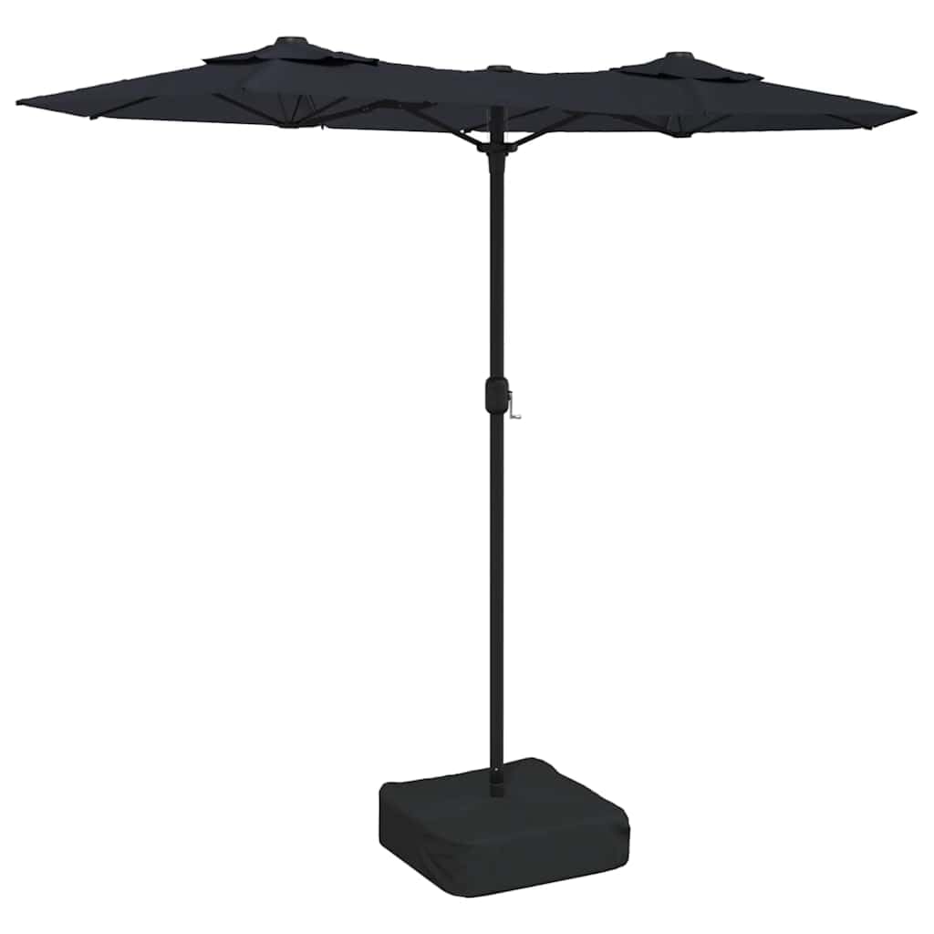 Vidaxl Black Double-Head Garden Parasol With Leds, Outdoor Umbrella For Balcony Terrace, Sunshade For Table, Patio Canopy, Uv Protection Sun Shelter,