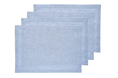 Solino Home Linen Cloth Placemats Set of 4-100% Pure Linen Chambray Blue Placemats 14 x 19 Inch - Athena - Christmas, Winter, New Year