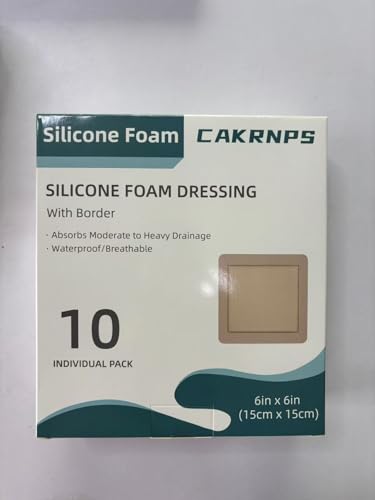 Silicone Foam Dressing with Adhesive Border, 6“ x 6” Waterproof Wound Dressing Bandage,Silicone Foam Pad, Large Waterproof Bandages, Self Adhesive Wound Care and Dressings,10 Packs, FSA HSA Eligible