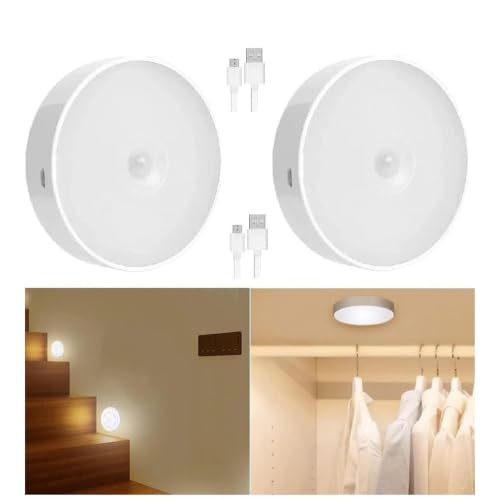Image of LED Night Light Motion Sensor Wall Lamp Rechargeable Puck Light Pack of 2