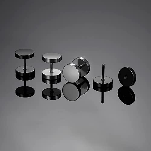 316L Surgical Steel Mens Earring Flatback Screw Stud Earrings Hypoallergenic Titanium Ear Piercing Studs For Women (A-6 Pairs-W/B-3-5-7Mm) #TOP3