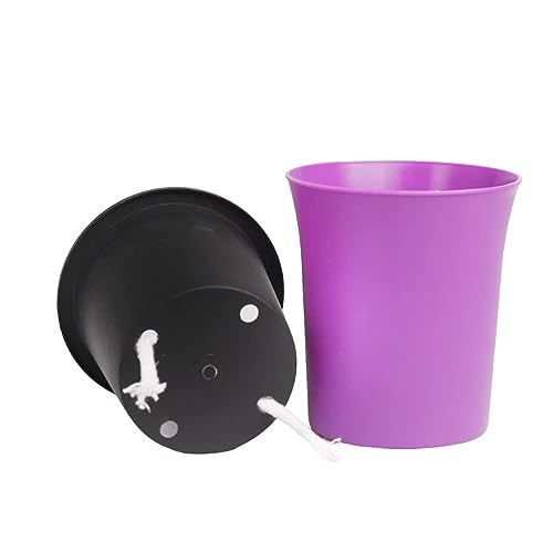 Image of Oslo Self Watering Pots | Planters for Your Home Living Room Office Decor, Round Plastic 4.3 Inch Set of 3 (Mocca) (Purple)