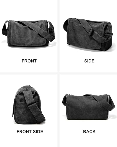 VENATIN Umhängetaschen Herren aus Canvas,Vintage Canvas Messenger Bag,Laptoptasche 15.6 Zoll für Arbeit Arbeitstasche,Schwarz