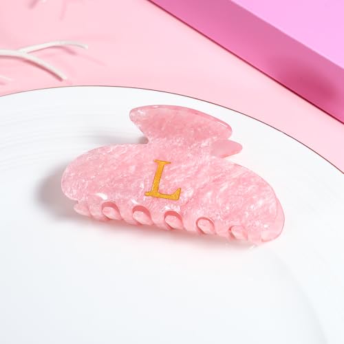 Image of LILIE&WHITE Acrylic Letter Hair Clips For Women Stylish L Monogram Hair Claw Alphabet Hair Clip Fashion Glitter Claw Clips Elegant And Durable Hair Accessory Large Hair Clips Pink L