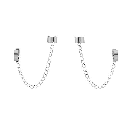 Cartilage Wide Cuff Drop Dangle Small Hoop Earrings for Women Men Boys Punk Hypoallergenic Stainless Steel Clip On Huggie Little Hoops Crawler Climbers Threader Chain Earrings Son