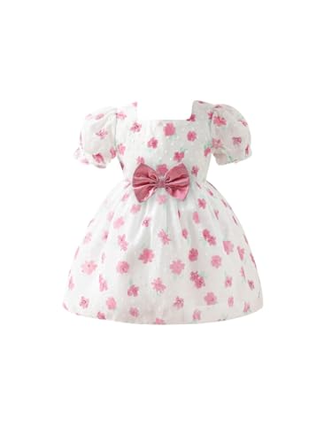 Image of Buy & Try Girls Silk Party Dress, Floral Printed Knee Length Frock with Short Sleeves, Comfortable Fit & Zipper Closure, Elegant Birthday, Wedding, Festival & Special Occasion Wear for Kids