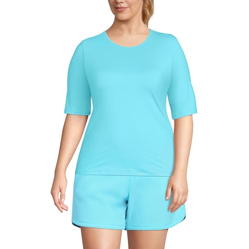 Lands' End Women's Sunshade UPF 50 Elbow Sleeve Relaxed Rash Guard XX-Small Petite River Mist