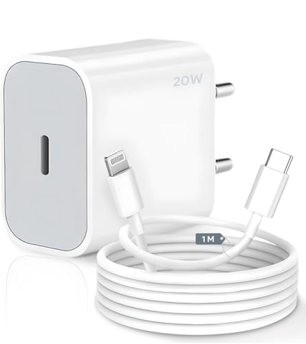 Image of Fast Charger Type C Adapter Compatible with iPhone 15 /15 Pro /15 Pro Max /14 /14 Pro /14 Pro Max /13 /12 /11, PD Charger Original 20 watt Charger - White (20W Adapter with Lightening Cable)