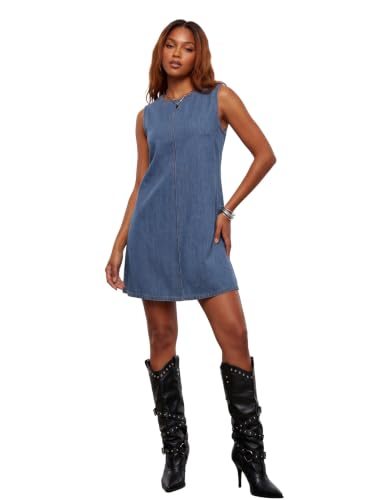 Image of KIFOVEN Women's Crew Neck Sleeveless A Line Casual Mini Denim Dress