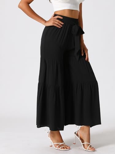 Image of Allegra K Women's 2026 Summer Wide Leg Palazzo Pants High Waisted Flowy Trendy Casual Lounge Boho Beach Ruffles Trousers